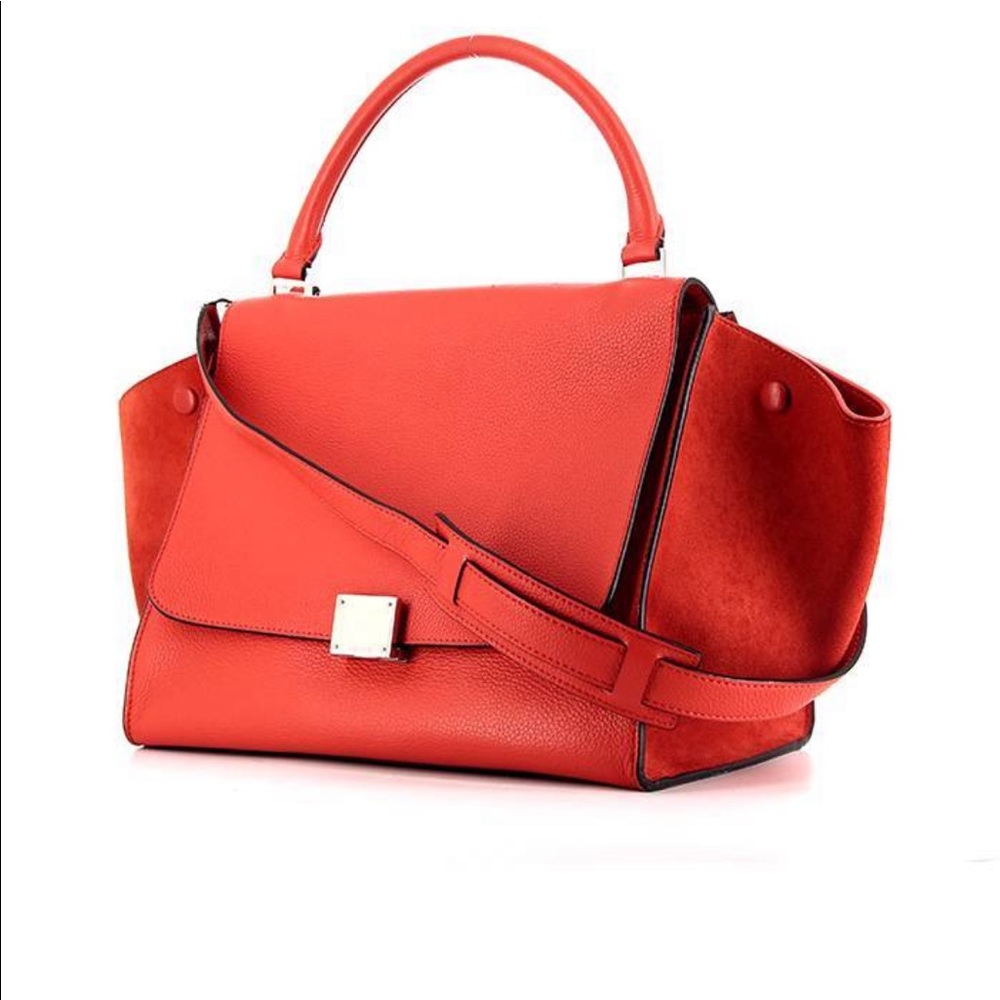 CELINE | Trapeze Medium Bag in Vermillion Red w/Silver Hardware, Shoulder Strap
